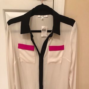NWT Milly Miranda Silk Contrast Trim Blouse Sz 6